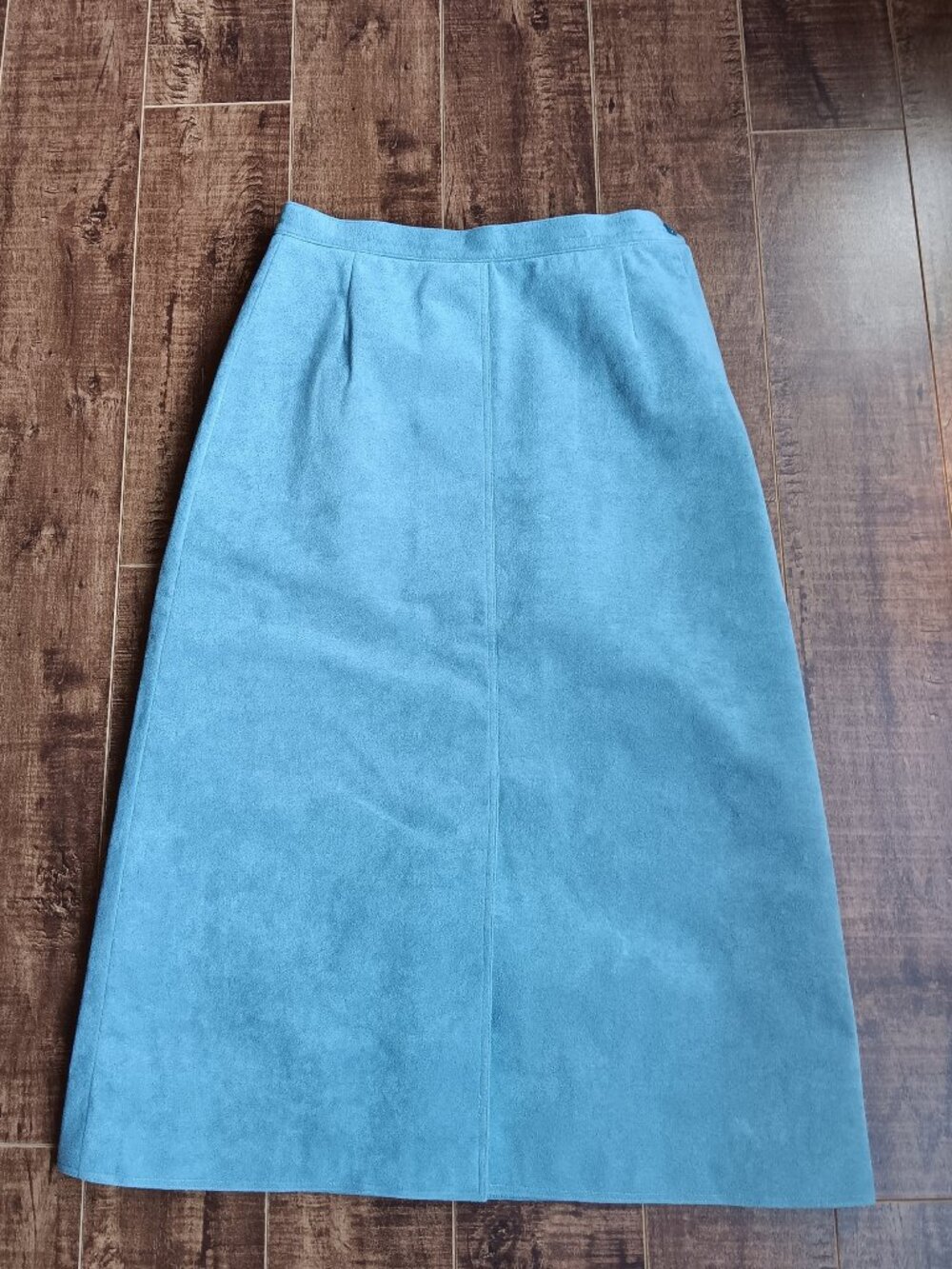 Vintage 1970s Powder Blue Faux Suede Midi Skirt XS